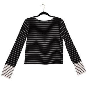 Maria Filo Womens Henley Sweater Size Medium Contrast Cuff Striped Stretchy Crop